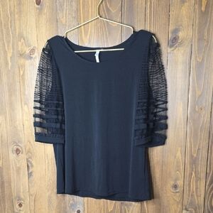 Collection B Black Fitted Ribbed 3/4 Sleeve Blouse